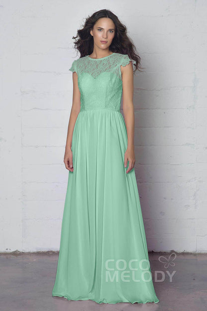 Sheath-Column Floor Length Lace and Chiffon Dress LOZF1503E