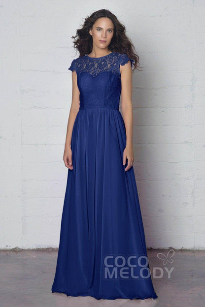 Sheath-Column Floor Length Lace and Chiffon Dress LOZF1503E