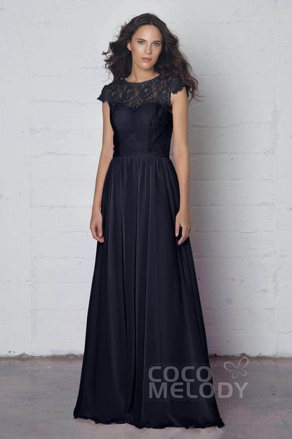 Sheath-Column Floor Length Lace and Chiffon Dress LOZF1503E
