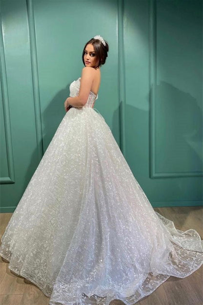 Luxurious A-Line Lace Wedding Dress with One Shoulder