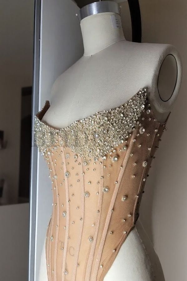 Luxurious Mermaid Crystal Beaded Embroidered Corset Prom Dress