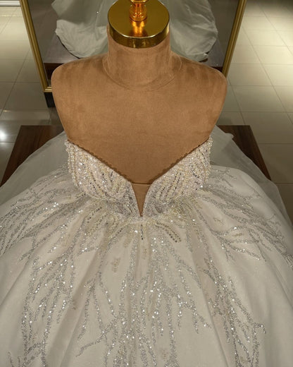 Luxury Glitter Sweetheart Long Ball Gown Wedding Dress