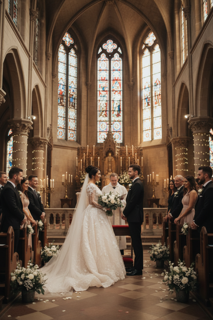 Luxury Long Sleeve Lace Wedding Dress | V-Neck Bridal Gown with Chapel Train