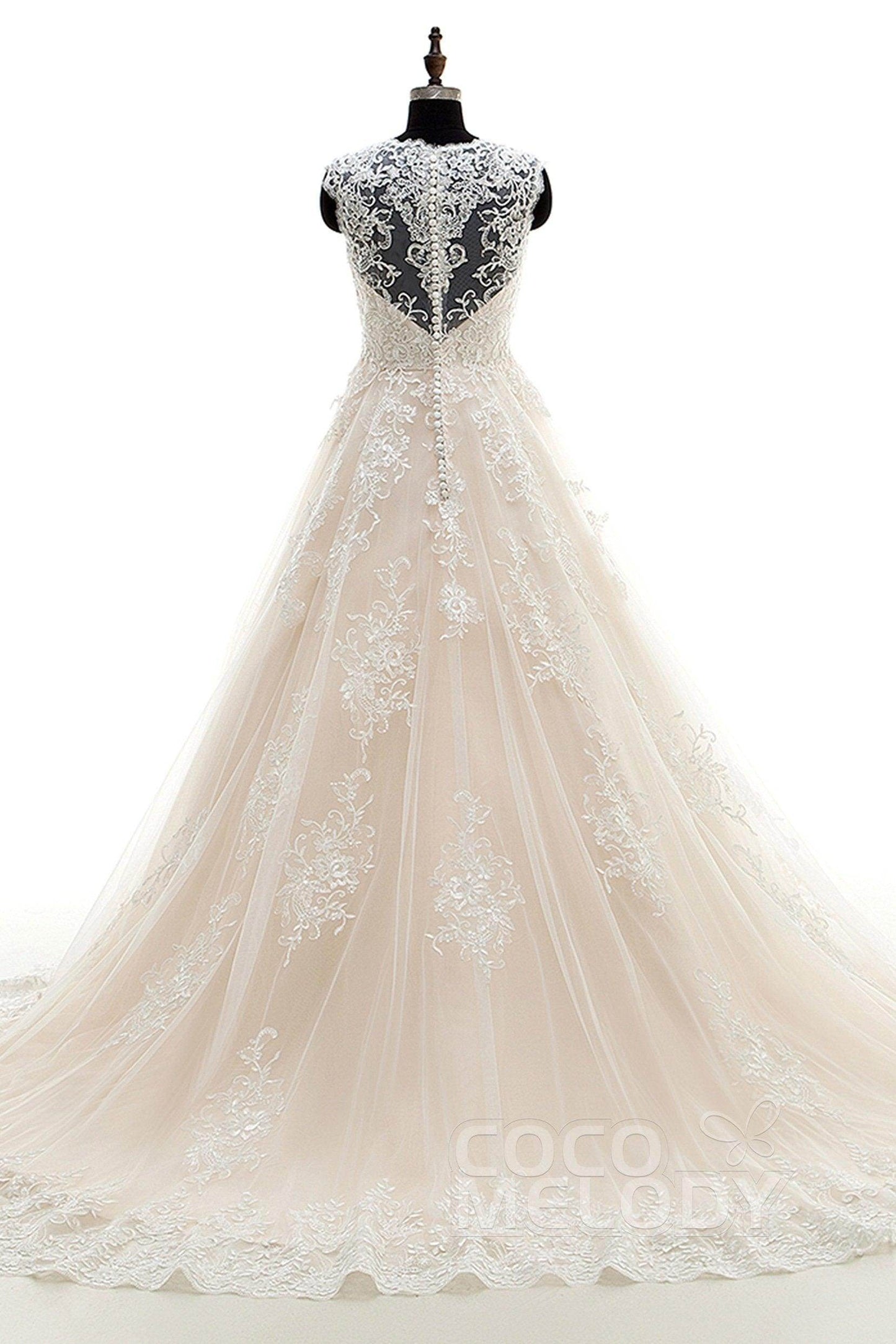 A-Line Court Train Tulle and Lace Wedding Dress LWXT16001