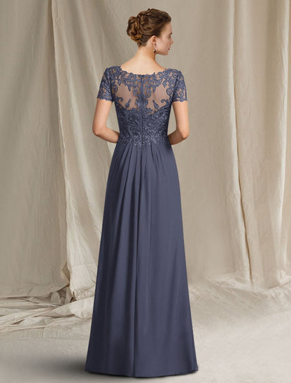 Aimishang  Sheath / Column Mother of the Bride Dress Plus Size Elegant V Neck Floor Length Chiffon Lace Short Sleeve with Appliques