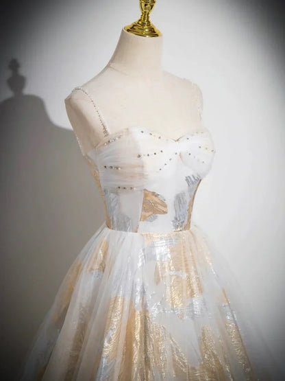 Beautiful Spaghetti Strap Floor Length Prom Dress, A-Line Floral Pattern Evening Party Dress HZ1024