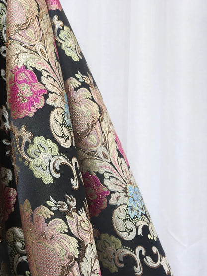 Black Floral Floor Length Prom Dress, A-Line Black Evening Dress HZ1024