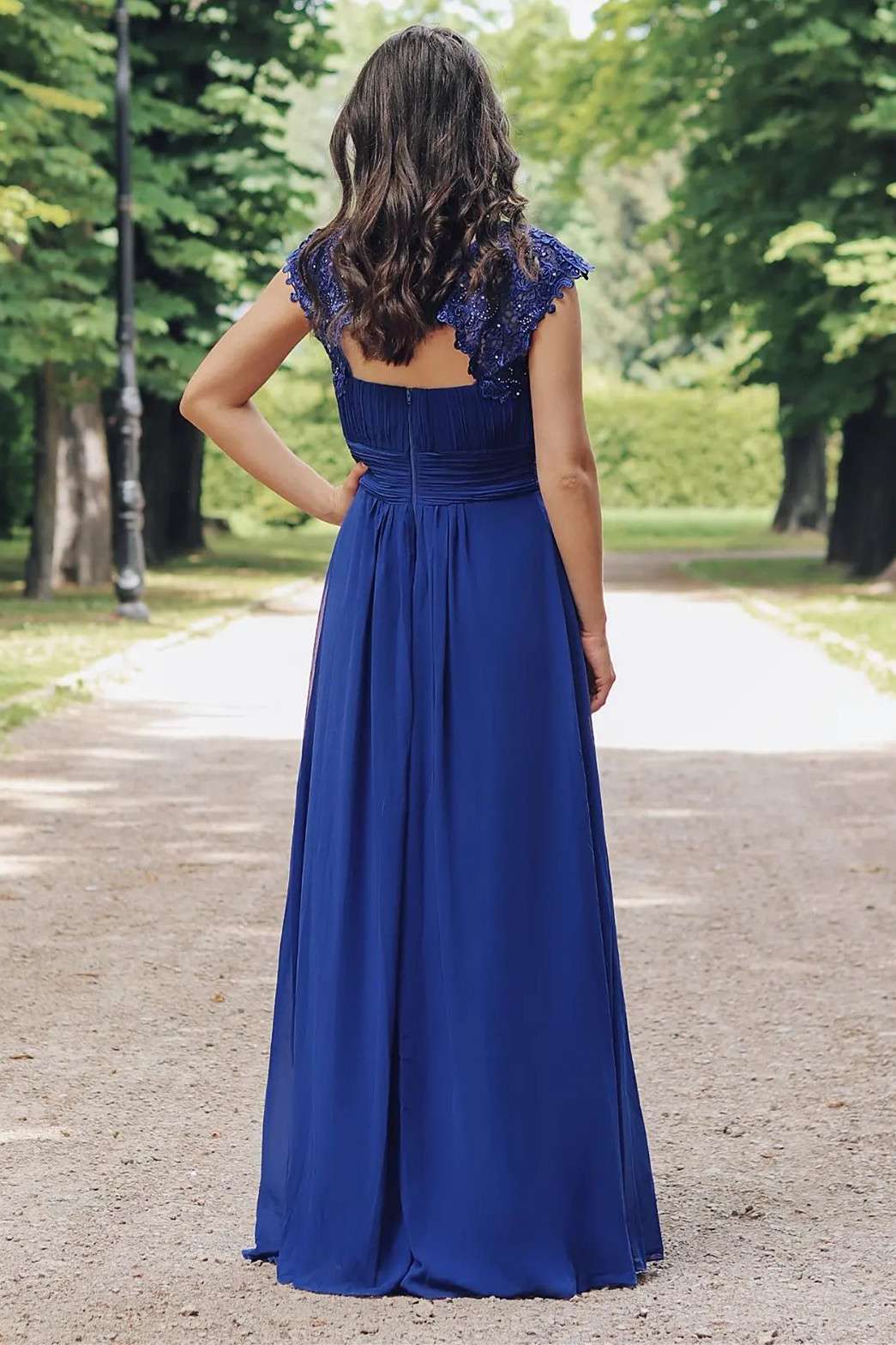 Hunter Green Chiffon Lace Cap Sleeve Bridesmaid Dress