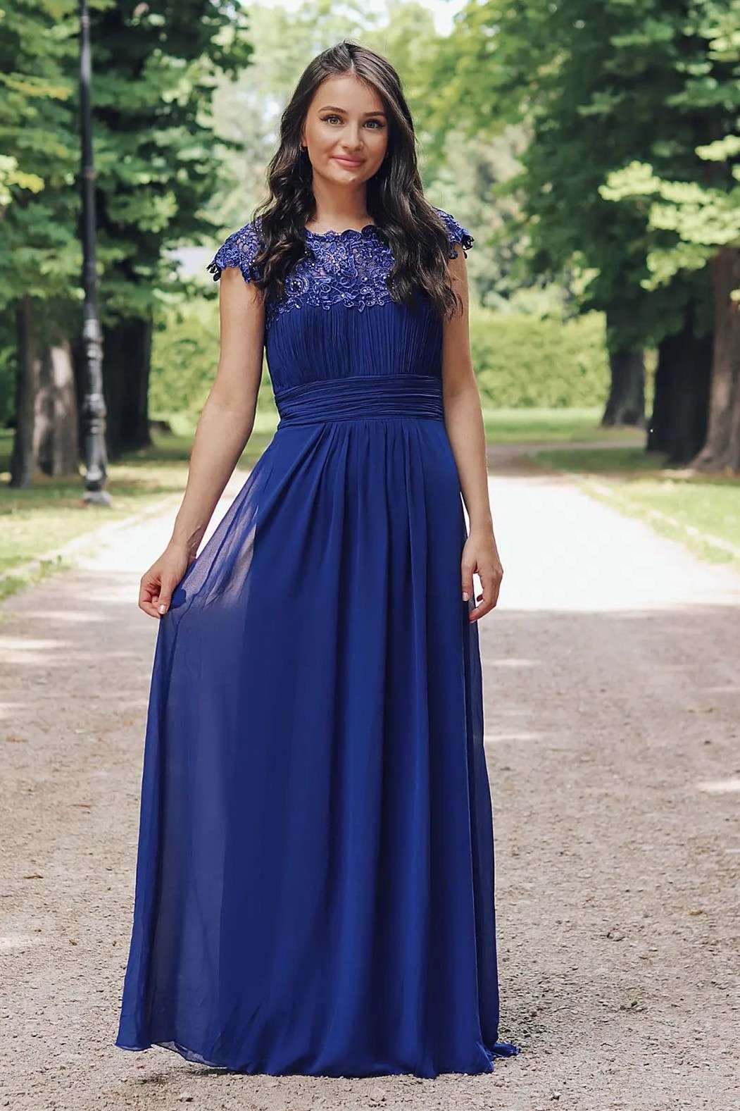 Hunter Green Chiffon Lace Cap Sleeve Bridesmaid Dress