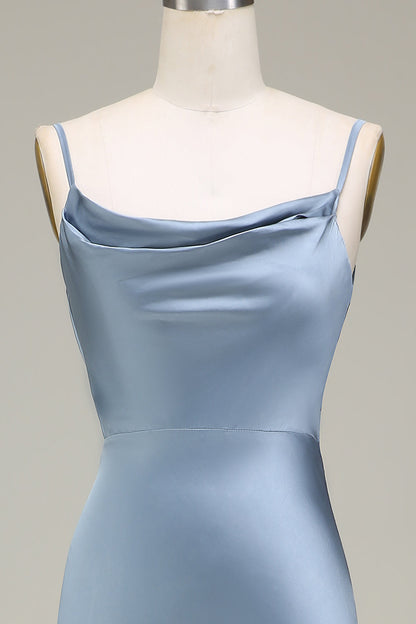 Cowl Neck and Back Maxi Dress in Dusty Blue