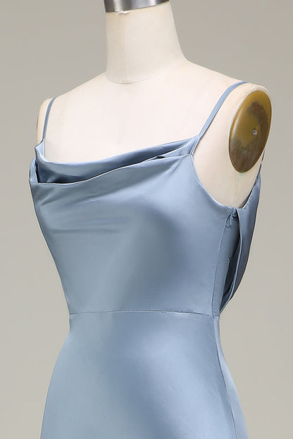 Cowl Neck and Back Maxi Dress in Dusty Blue