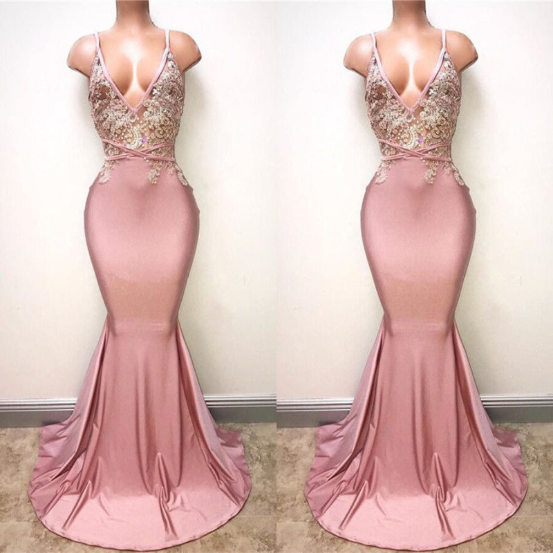 Mermaid Prom Gown with Delicate Lace Details and Spaghetti Straps