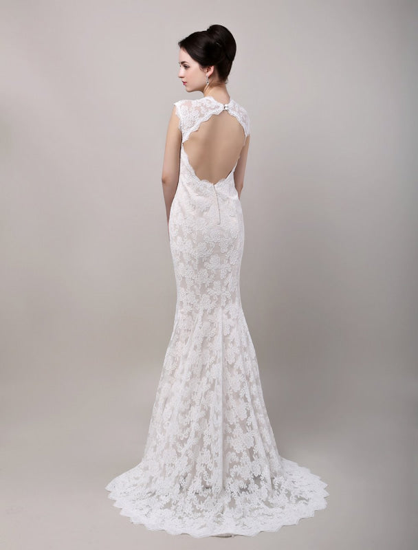 Mermaid Sweetheart Chapel Train Open Back Lace Wedding Dress