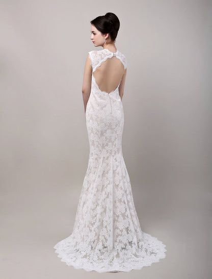 Mermaid Sweetheart Chapel Train Open Back Lace Wedding Dress