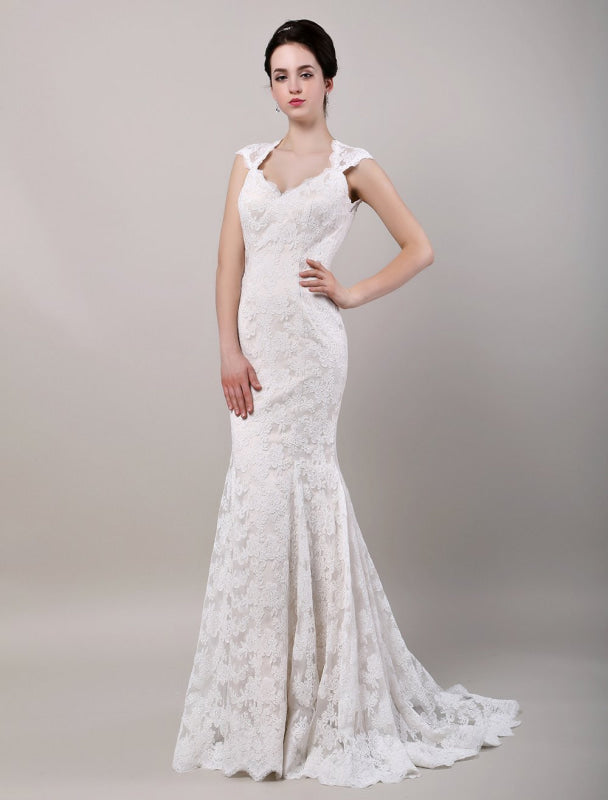 Mermaid Sweetheart Chapel Train Open Back Lace Wedding Dress