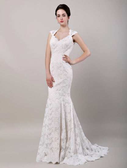 Mermaid Sweetheart Chapel Train Open Back Lace Wedding Dress