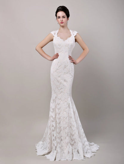 Mermaid Sweetheart Chapel Train Open Back Lace Wedding Dress