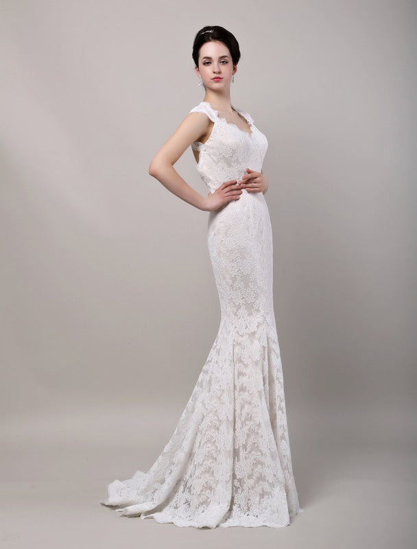 Mermaid Sweetheart Chapel Train Open Back Lace Wedding Dress