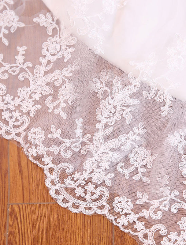 Off The Shoulder Mermaid Wedding Dress | Ivory Lace Beading Short Sleeve Bridal Gown With Train