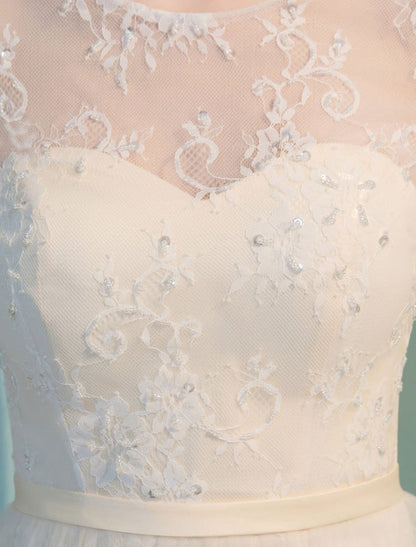 Mermaid Wedding Dresses Lace Half Sleeve Illusion Sweetheart Beading Keyhole Bridal Gown With Train