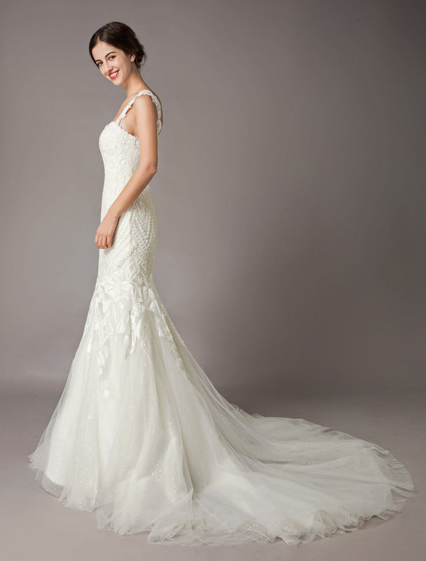 Mermaid Wedding Dresses Sequin Lace Tulle Bridal Gowns
