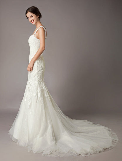 Mermaid Wedding Dresses Sequin Lace Tulle Bridal Gowns