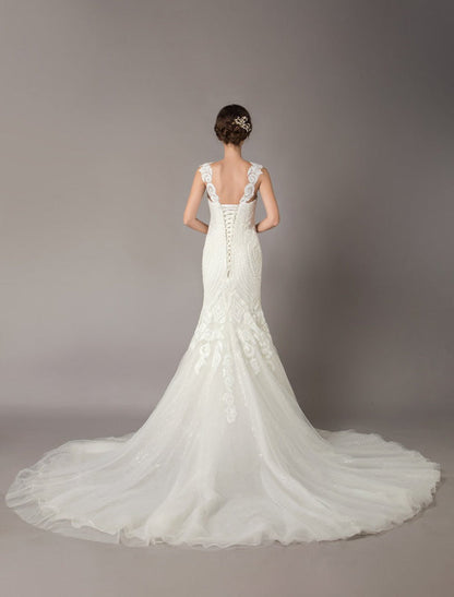 Mermaid Wedding Dresses Sequin Lace Tulle Bridal Gowns