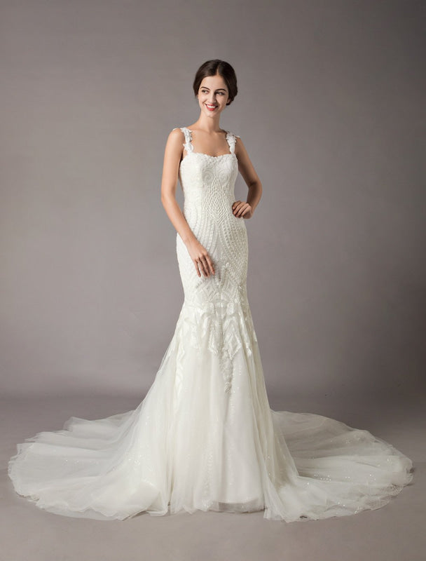 Mermaid Wedding Dresses Sequin Lace Tulle Bridal Gowns