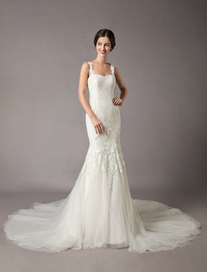 Mermaid Wedding Dresses Sequin Lace Tulle Bridal Gowns