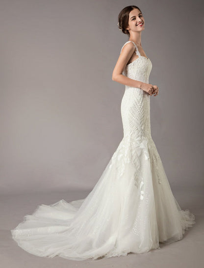 Mermaid Wedding Dresses Sequin Lace Tulle Bridal Gowns