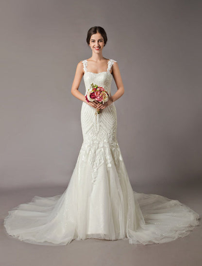 Mermaid Wedding Dresses Sequin Lace Tulle Bridal Gowns