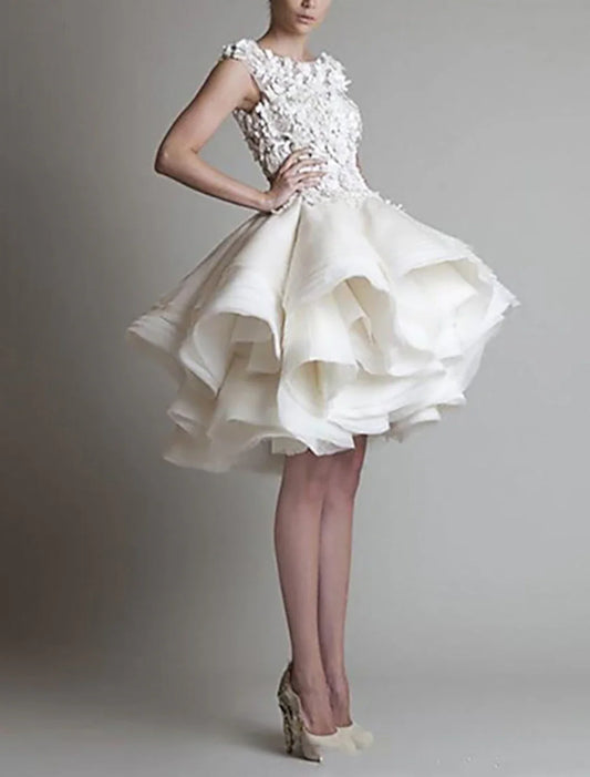 Ball Gown Cocktail Dresses 1950s Dress Valentine's Day Homecoming Short / Mini Sleeveless Jewel Neck Organza with Appliques Tiered Shouder Flower