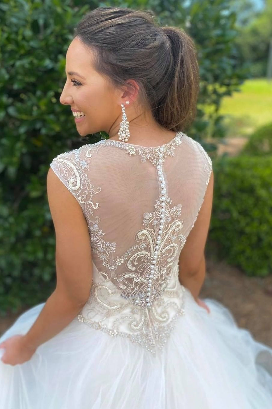 White Beading Sweetheart Tiered Wedding Dress