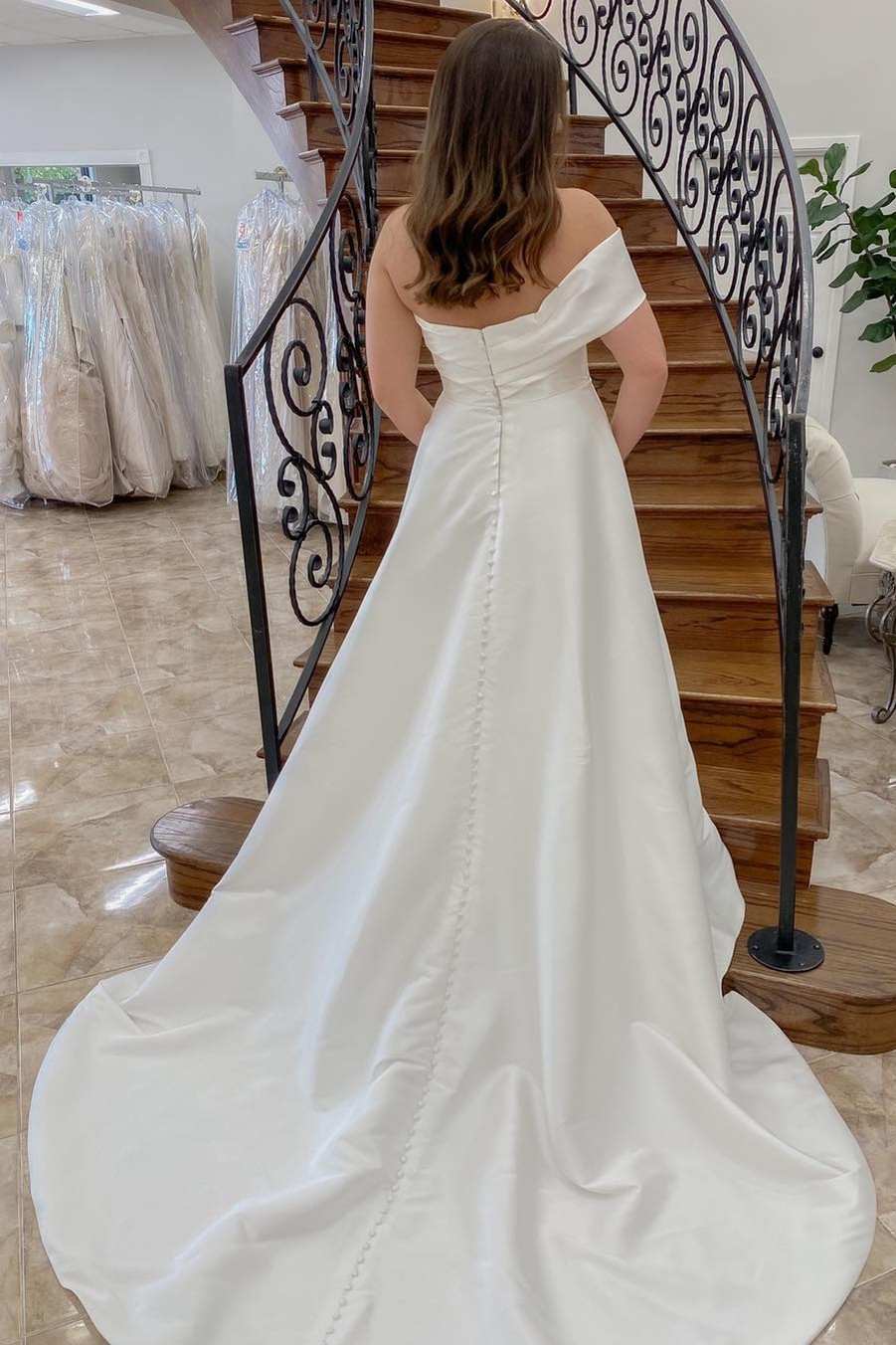 White One-Shoulder A-Line Long Wedding Dress