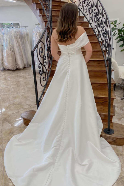White One-Shoulder A-Line Long Wedding Dress