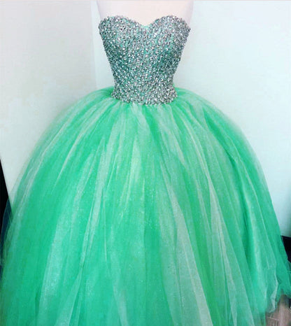 Luxurious Crystal Beaded Sweetheart Turquoise Quinceanera Dresses