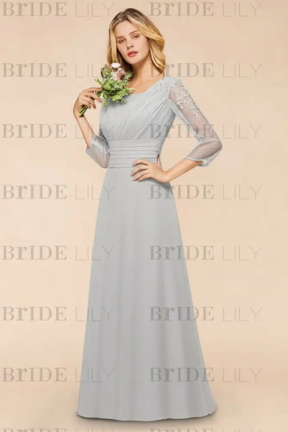 Long Sleeves Aline Bridesmaid Dress Ruffle Chiffon Beadings Wedding Guest Dress
