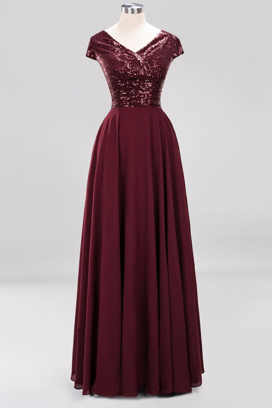 Modest Sequins Aline Chiffon Bridesmaid Dress Burgundy