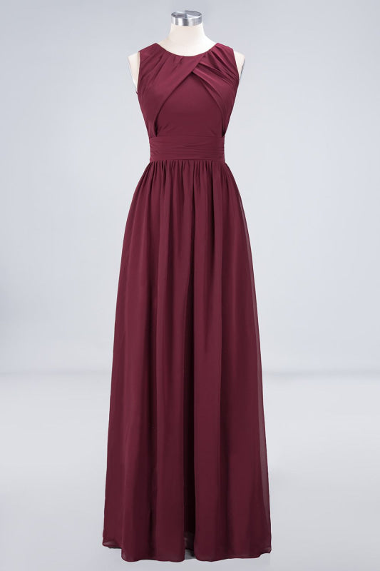 Modest Sleeveless Burgundy Bridesmaid Dresses with Ruffles