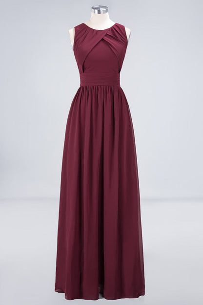Modest Sleeveless Burgundy Bridesmaid Dresses with Ruffles