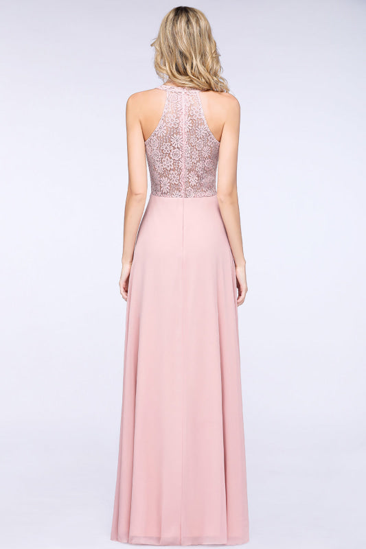 Modest V-Neck Lace Aline Bridesmaid Dresses Chiffon