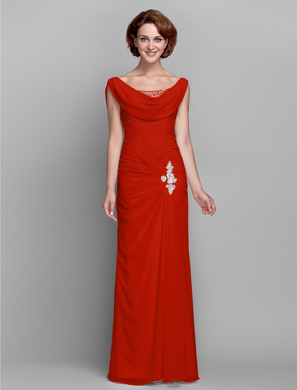 Aimishang Sheath / Column Mother of the Bride Dress Fall Wedding Guest Dresses Vintage Inspired Cowl Neck Floor Length Chiffon Sleeveless with Buttons Criss Cross Crystals