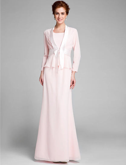 Aimishang  Mermaid / Trumpet Mother of the Bride Dress Convertible Dress Scoop Neck Floor Length Chiffon Long Sleeve Wrap Included with Sash / Ribbon