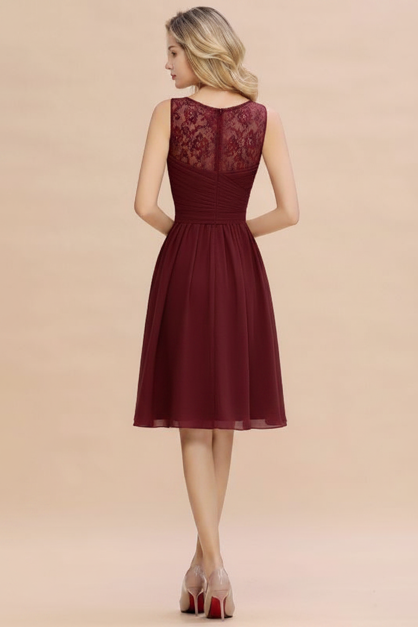 Elegant Ruffle Chiffon Short Bridesmaid Dress Sleeveless V-Neck Aline Knee Length Homecoming Dress