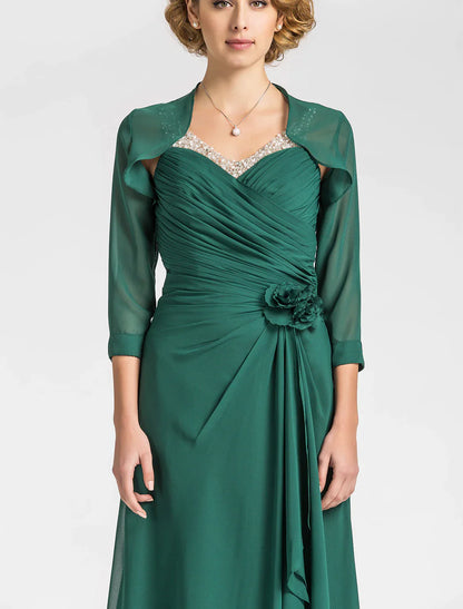 Sheath / Column Mother of the Bride Dress V Neck Floor Length Chiffon Sleeveless with Criss Cross Beading Draping