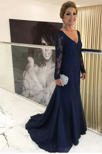 Elegant Long Sleeves Lace mother of the bride dress V-Neck