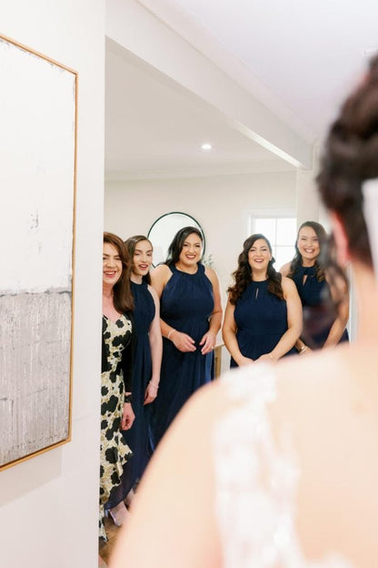 Black Hight Neck Chiffon Midi Bridesmaid Dress
