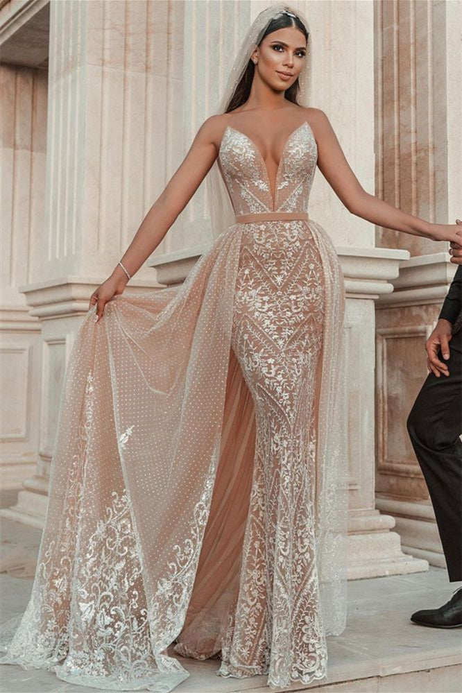 New Arrival Mermaid Wedding Dress with Appliques Ruffles and Spaghetti-Straps