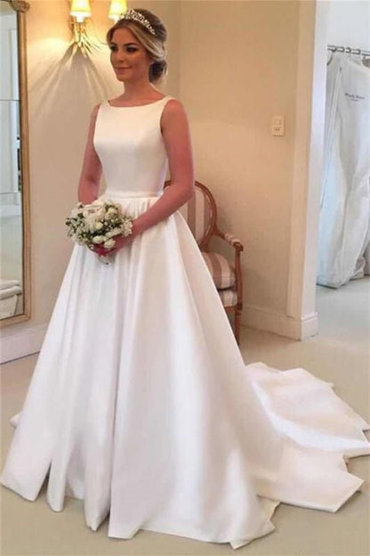 New Arrival Sleeveless Satin Princess Wedding Dress with Open Back Long
