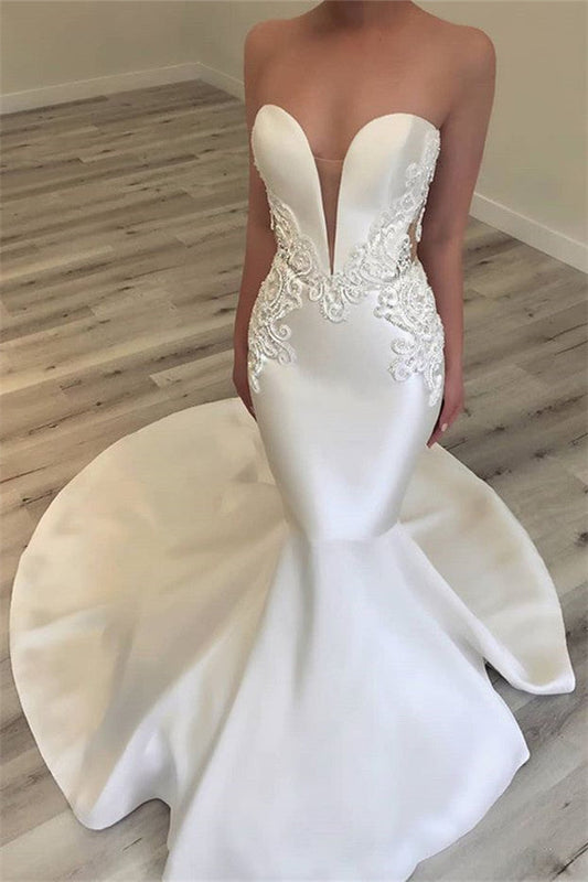 New Arrival V-Neck Sleeveless Summer Wedding Dress with Lace Applique